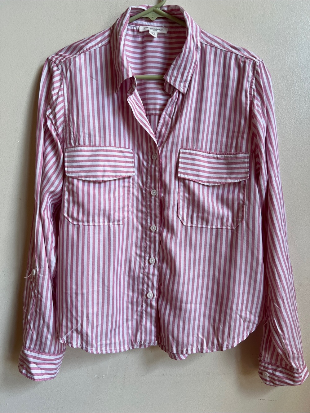 beachlunchlounge striped Pink Button-Down Shirt Long Sleeve